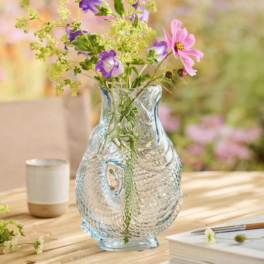 Fiskevase fra Ib Laursen - Lyseblå - Blomster