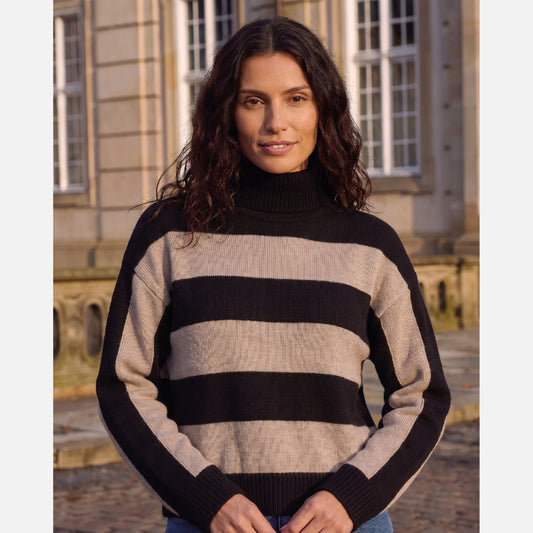 Julie Striped Knit - La Rouge - Black/Sand Stripe - Model