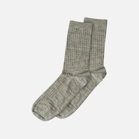 Uldstrømper m. rib fra MP Danmark (Light Brown Melange)