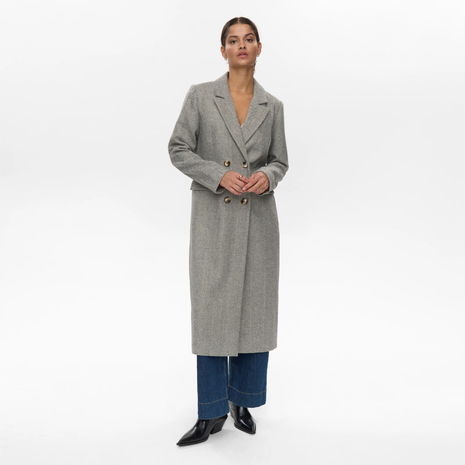 Nuraven Coat fra Nümph - Medium Grey Melange - Model fuld længde