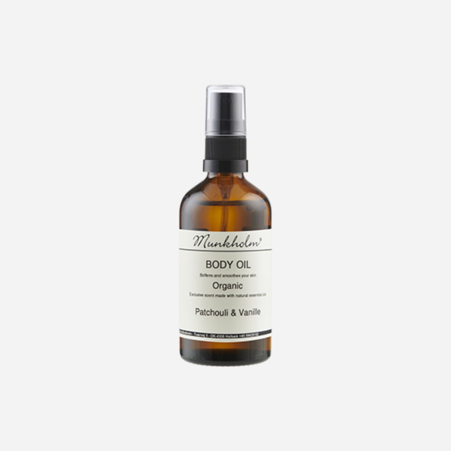 Økologisk body oil fra Munkholm, Patchouli & Vanille, 100 ml, 129 kr.