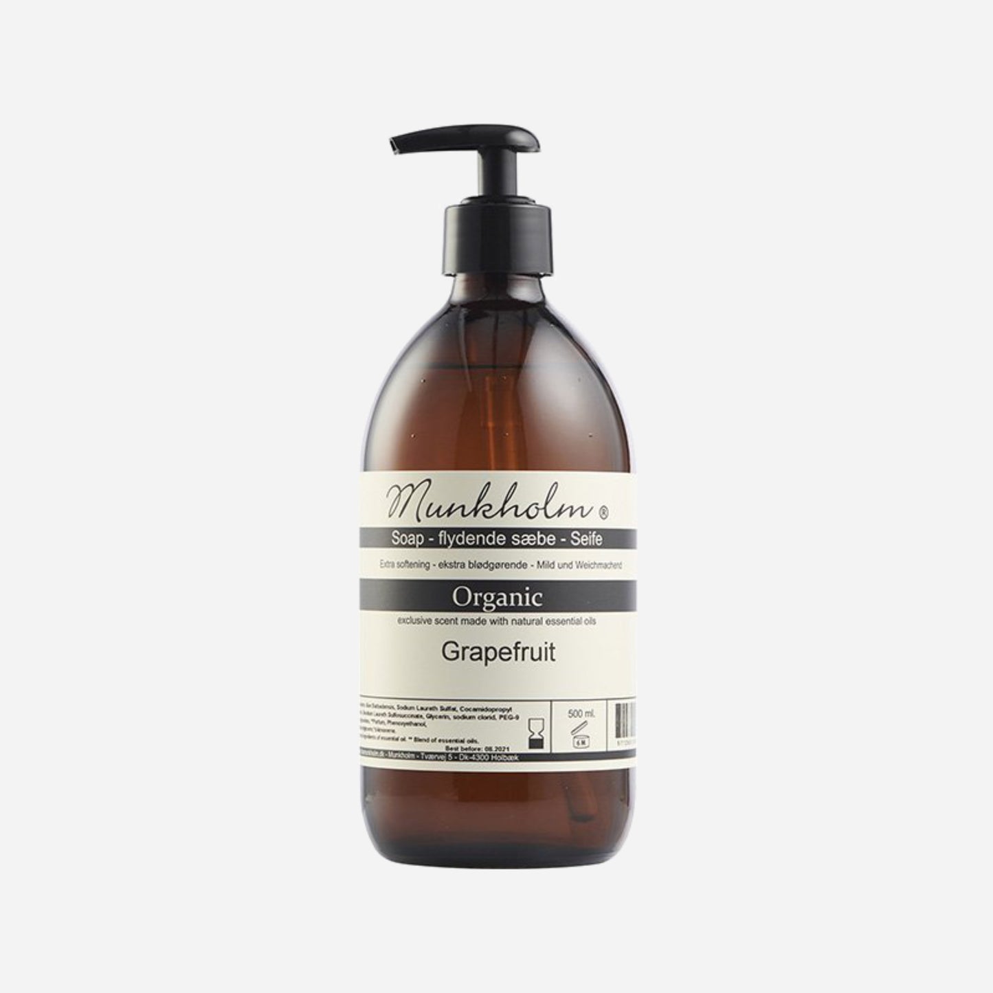 Økologiske flydende håndsæbe fra Munkholm i brun glasflaske, Grapefruit, 500 ml