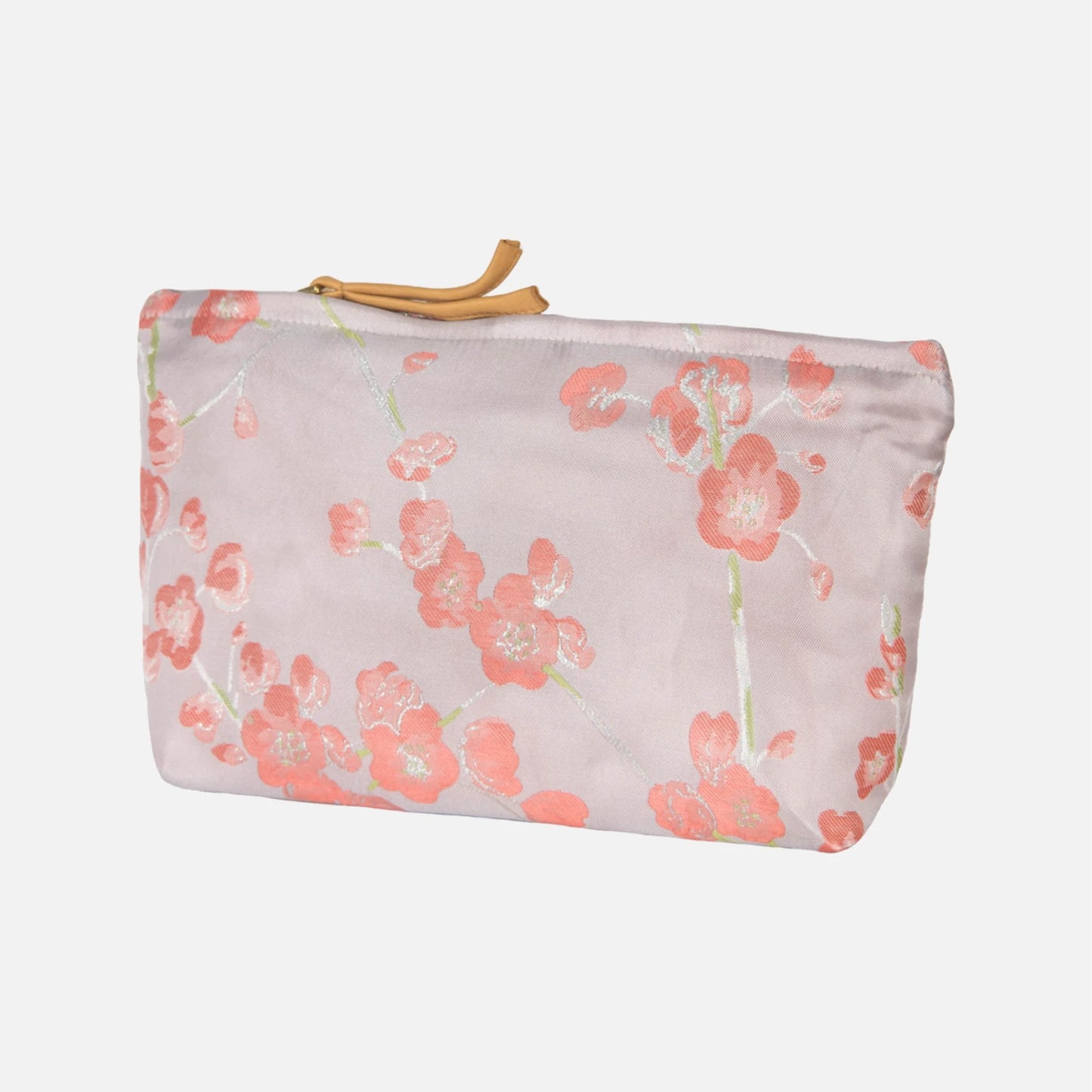 Toilettaske fra Dagny i lyselilla med ferskenfarvede blomster og lurex
