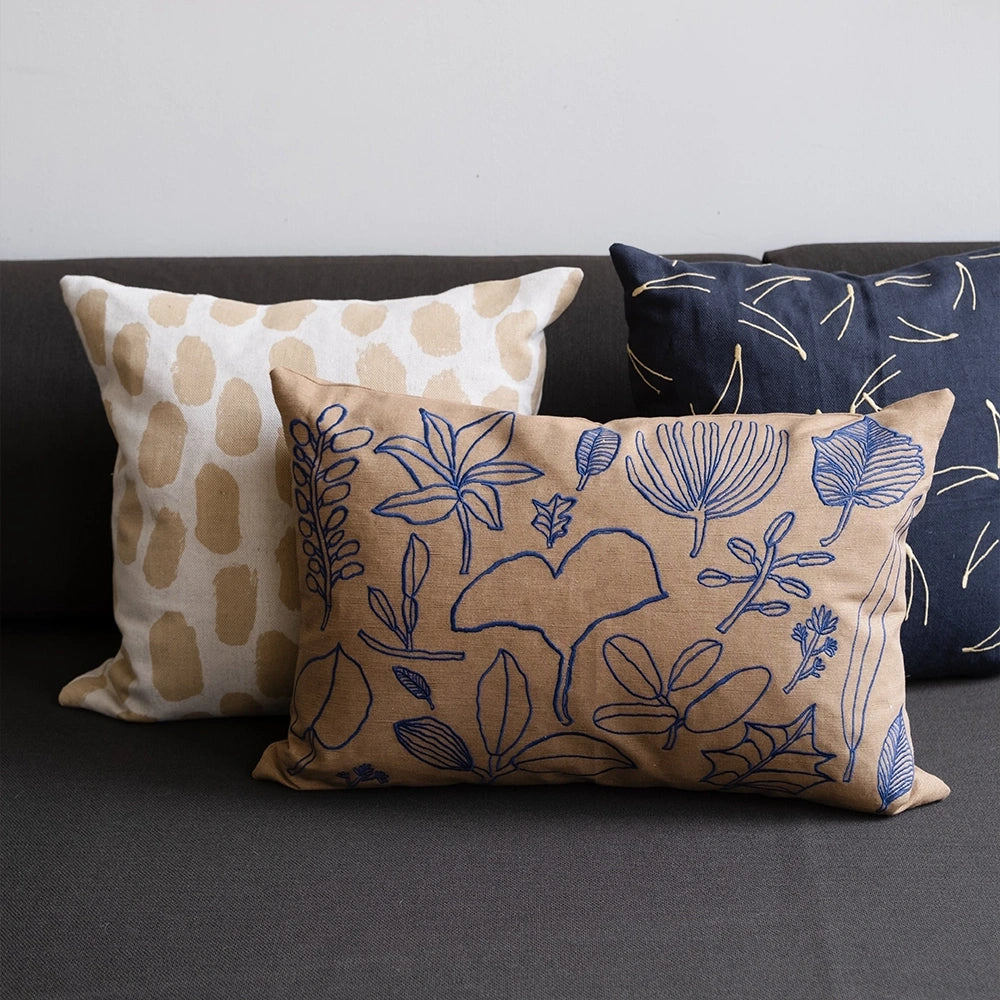 Botanic Leaves Embroidered Cushion Cover fra Fine Little Day i sofa