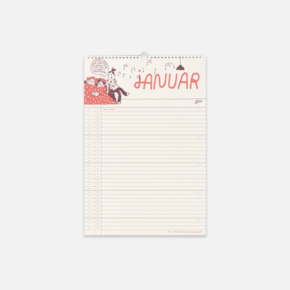 Familiekalender 2024 af Line Jensen Illu fra Kartotek (januar side)