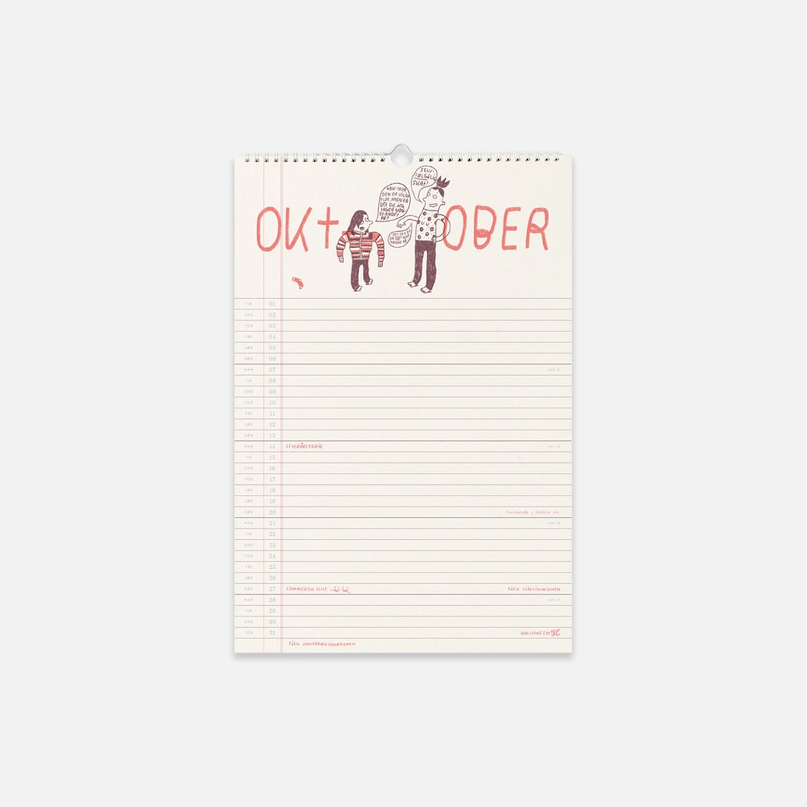 Familiekalender 2024 af Line Jensen Illu fra Kartotek (oktober side)