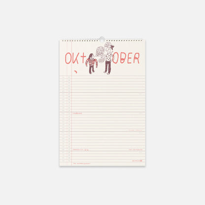 Familiekalender 2024 af Line Jensen Illu fra Kartotek (oktober side)