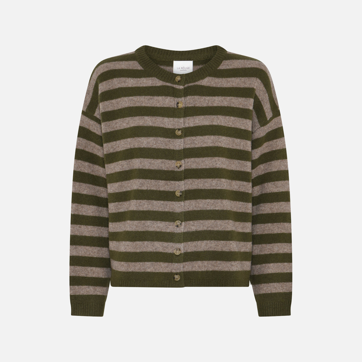 Sisse Striped Cardigan fra La Rouge - Green/Camel Melange