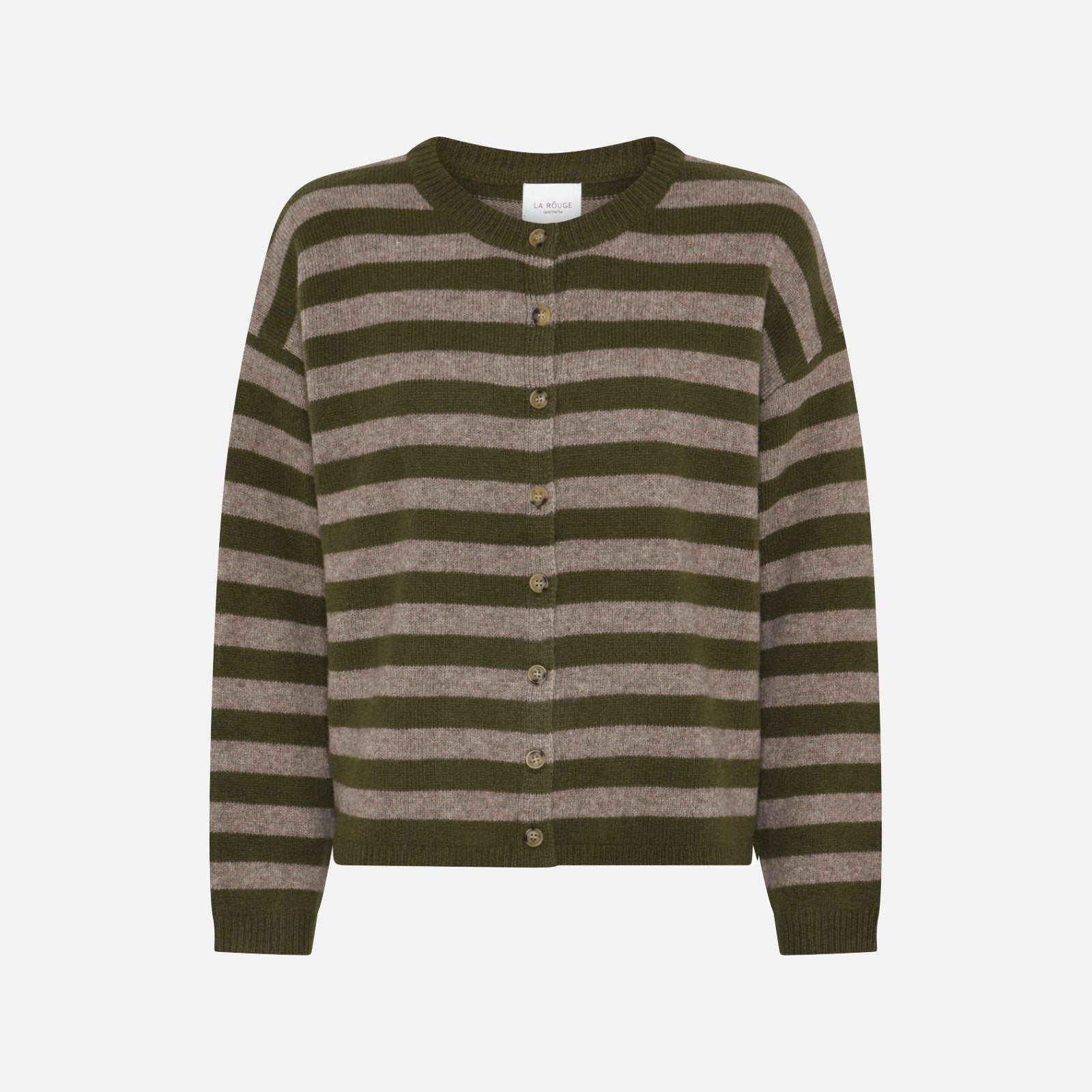 Sisse Striped Cardigan fra La Rouge - Green/Camel Melange