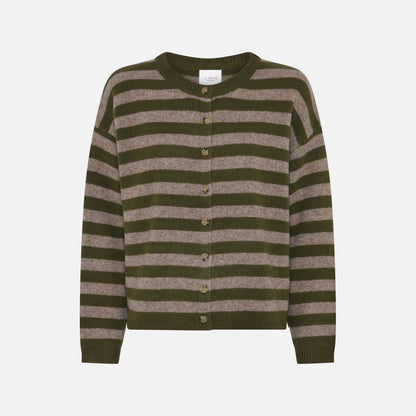 Sisse Striped Cardigan fra La Rouge - Green/Camel Melange