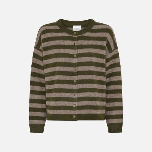 Sisse Striped Cardigan fra La Rouge - Green/Camel Melange
