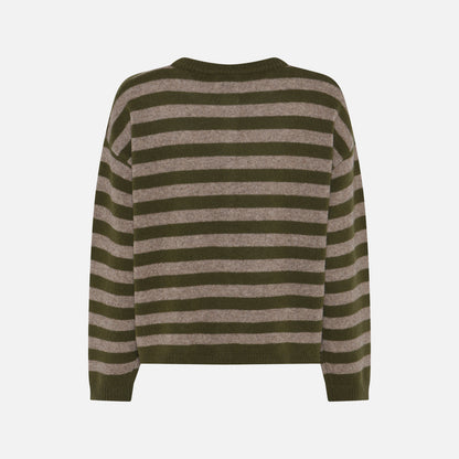 Sisse Striped Cardigan fra La Rouge - Green/Camel Melange - Ryg