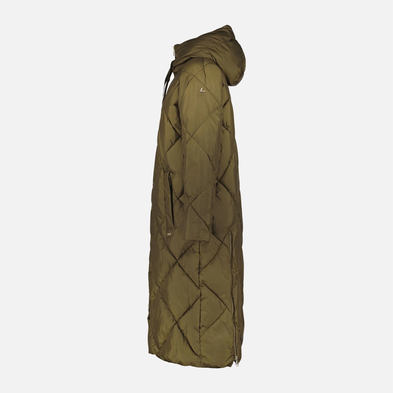 Horja lang dynejakke fra Luhta i Dark Olive (side)