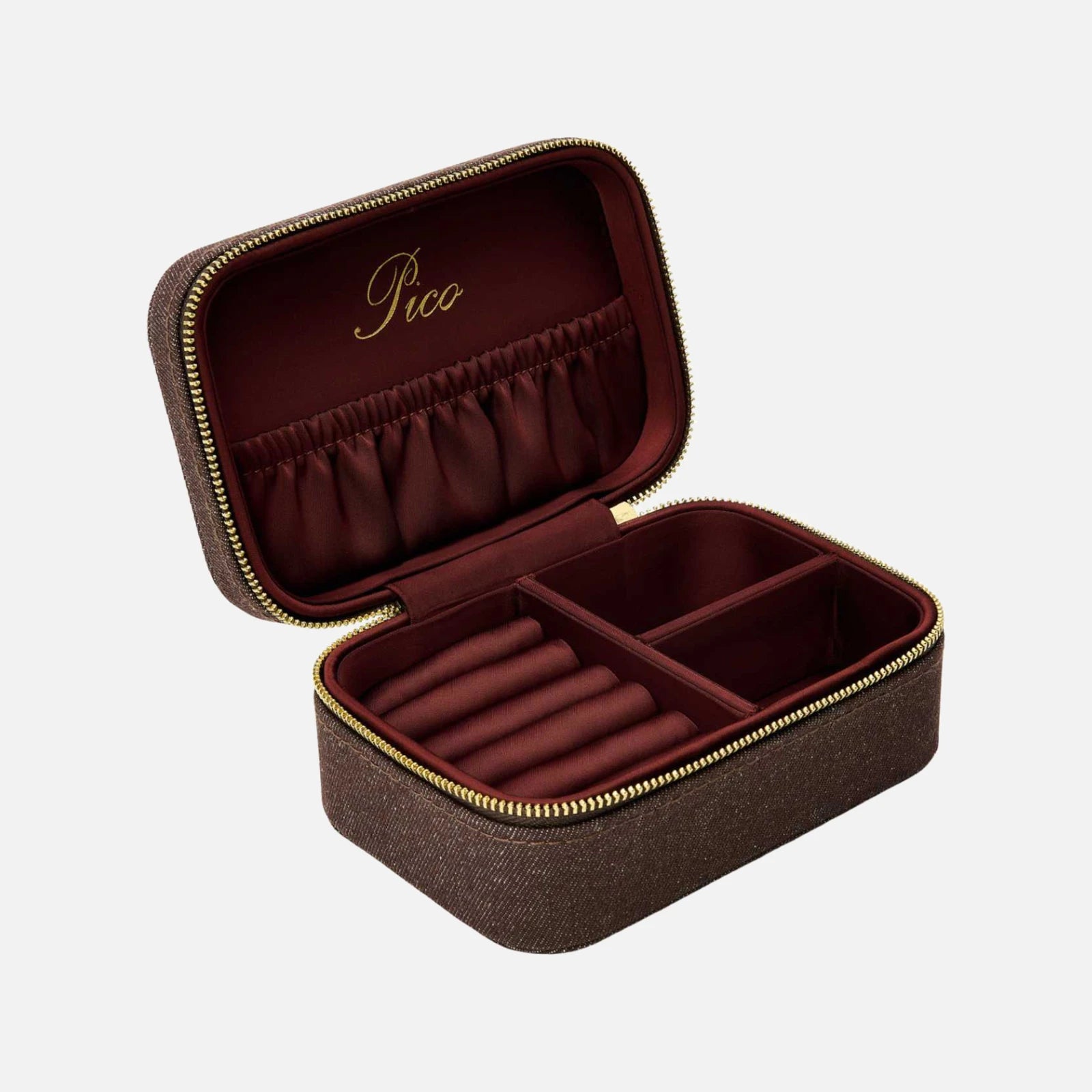 Pico Large Jewelry Box - Chocolate Denim - Åbent