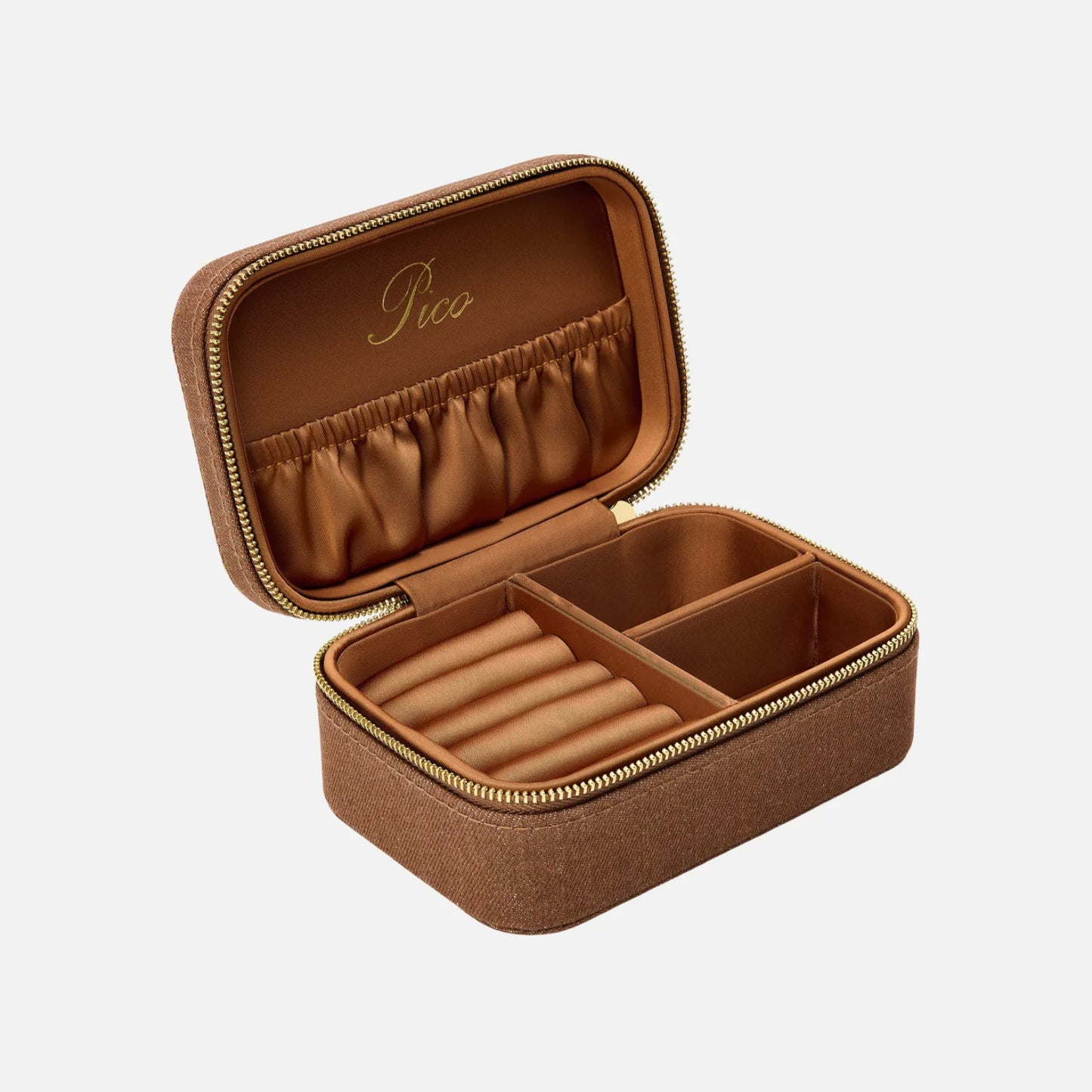 Pico Large Jewelry Box - Cognac Denim - Åbent