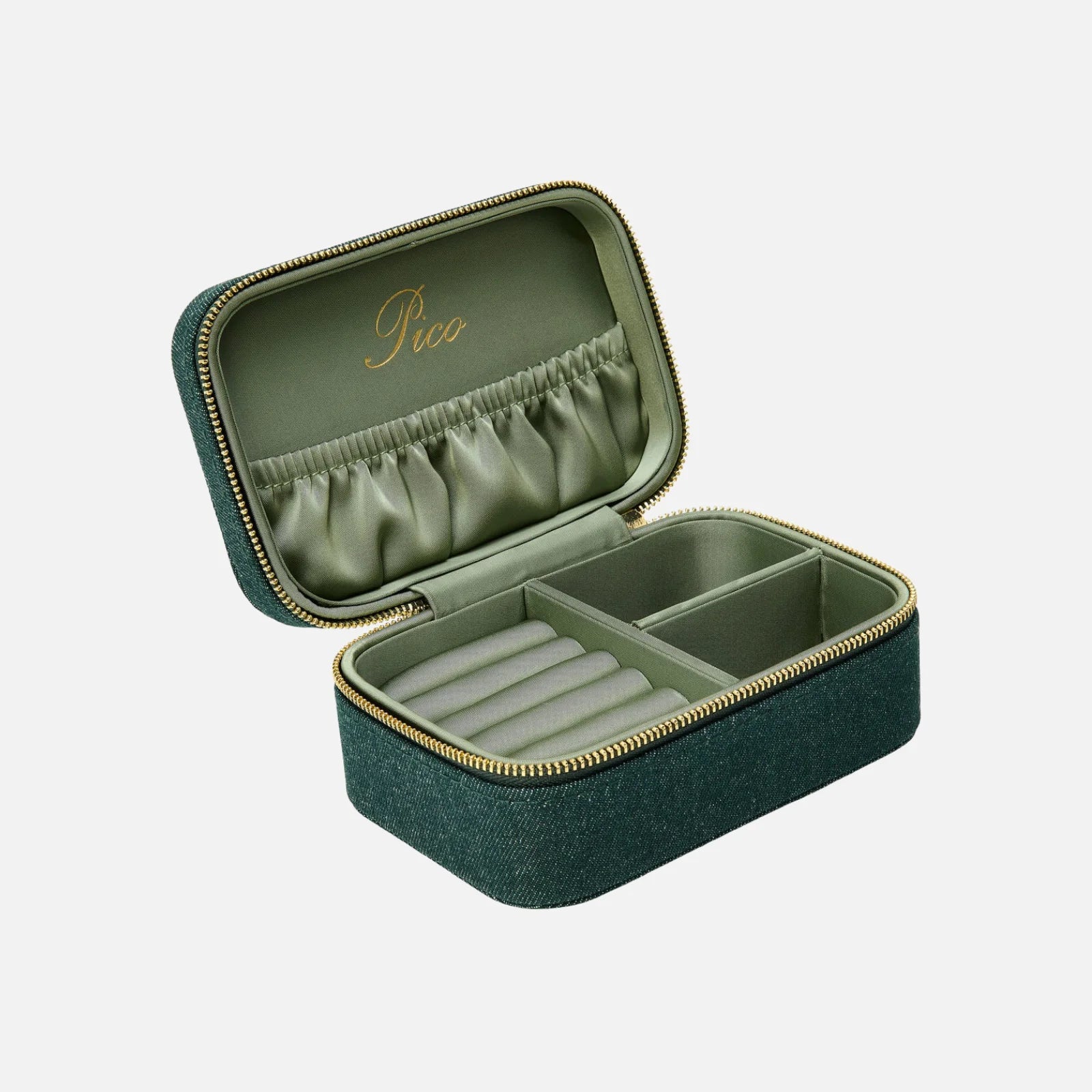 Pico Large Jewelry Box - Forest Denim - Åbent