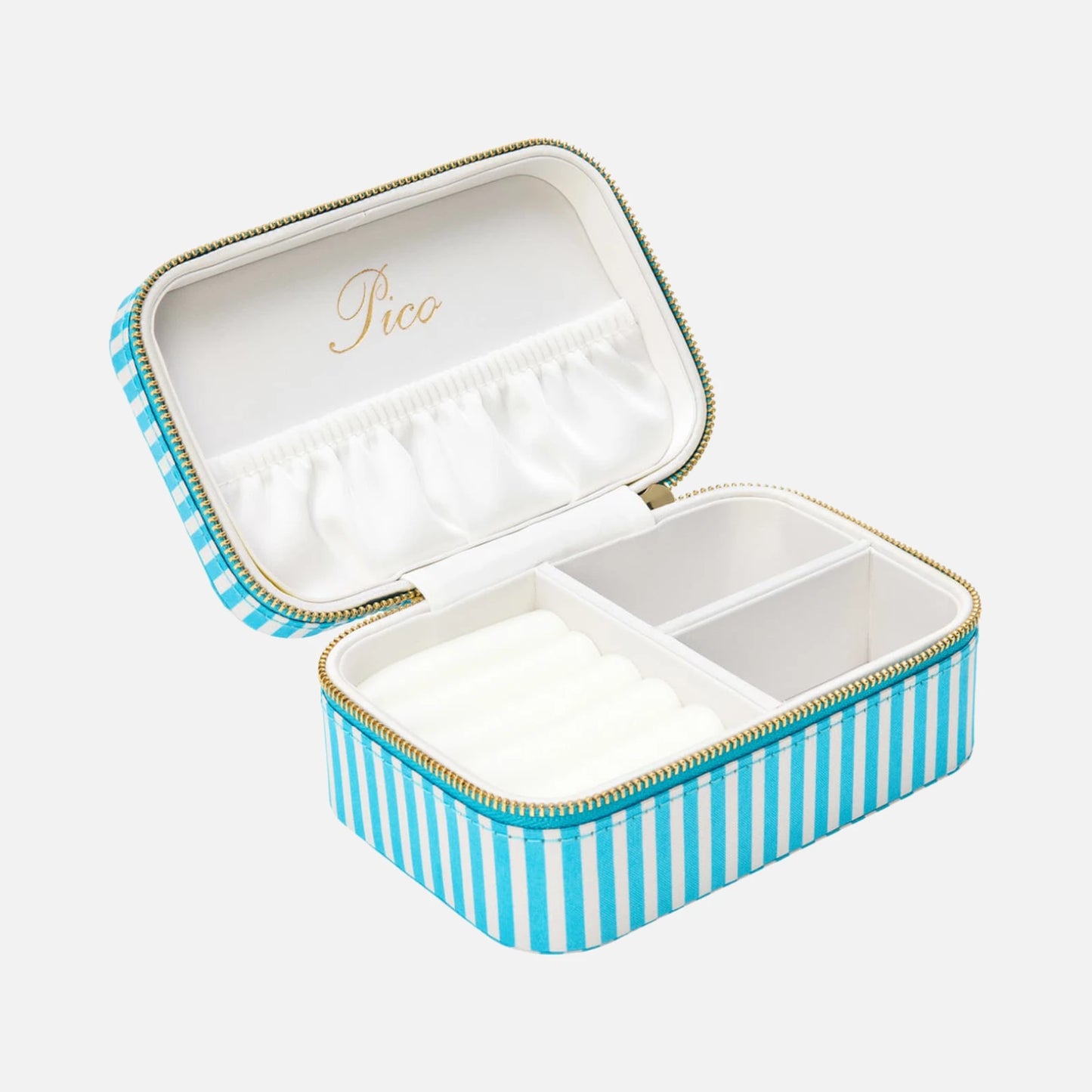 Pico Large Jewelry Box - Light Blue Stripe - Åbent