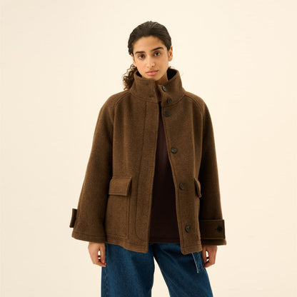 Chika Heavy Wool Jacket - Rue De Tokyo - Brown Melange - På model