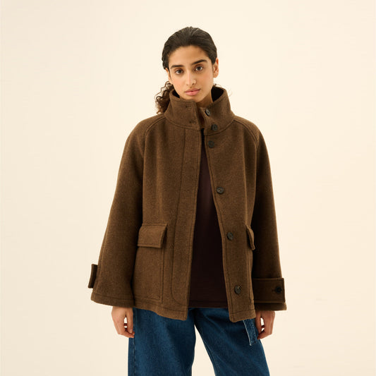 Chika Heavy Wool Jacket - Rue De Tokyo - Brown Melange - På model