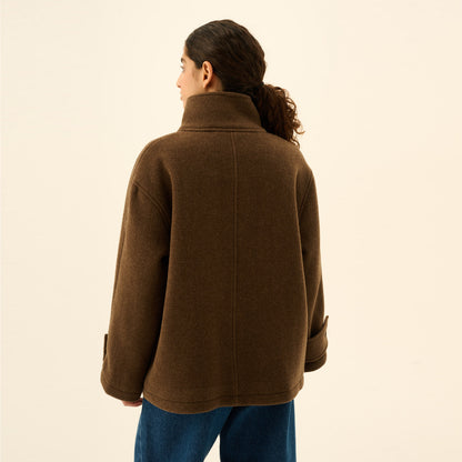 Chika Heavy Wool Jacket - Rue De Tokyo - Brown Melange - På model set fra ryggen
