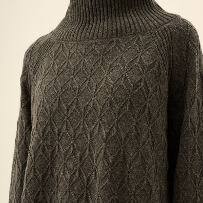 Kimiko Meino Cashmere Sweater - Rue De Tokyo - Dark Brown Melange - Detalje af mønster