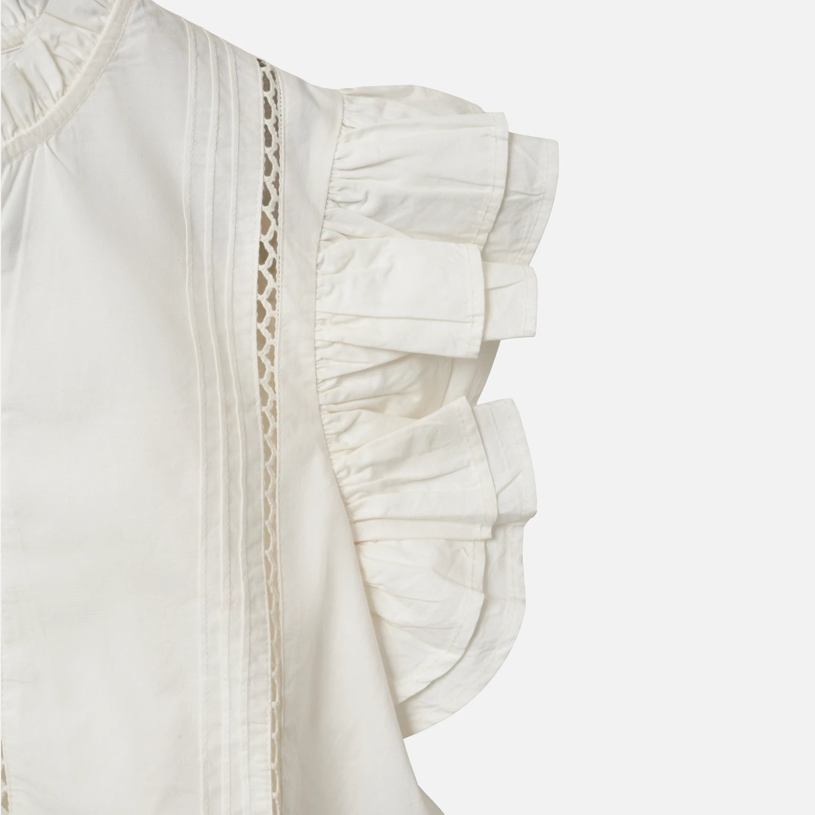 JulienSW Frill Cotton Top fra Sofie Schnoor - White Alyssum - Detalje af ærme