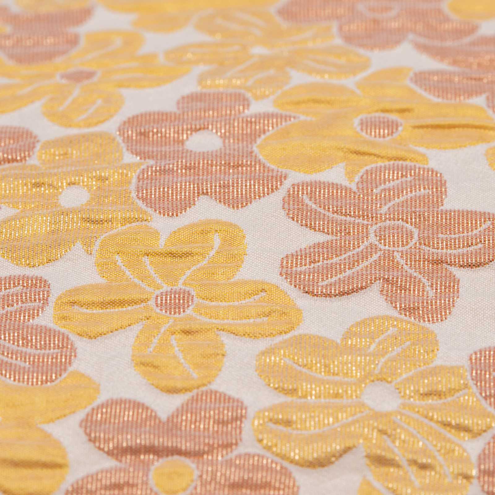 Shopper net fra Dagny i offwhite med gule og cognacfarvede blomster (detalje)