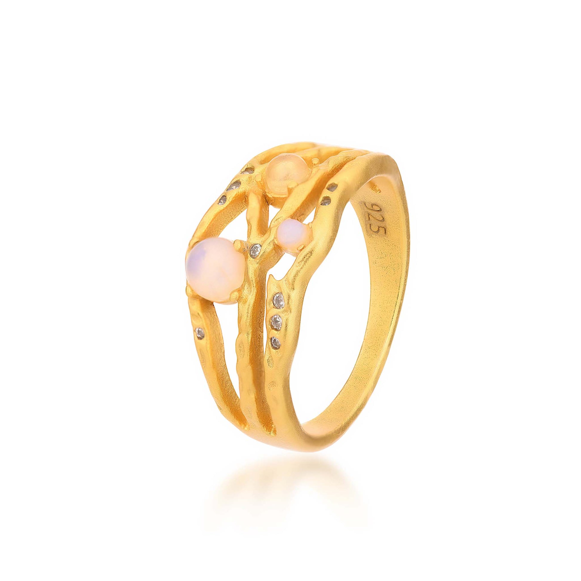Forest ringe fra Eden Outcast Jewelry i forgyldt sølv med månesten og zirkoner, 999 kr, side
