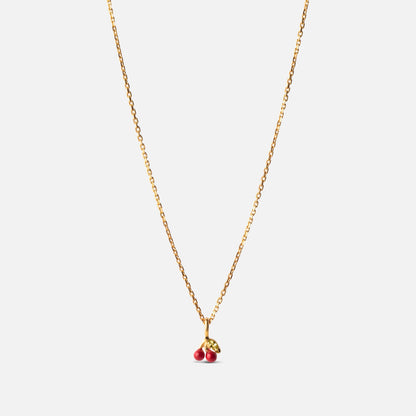 Cherry Necklace fra Enamel Copenhagen med røde kirsebær