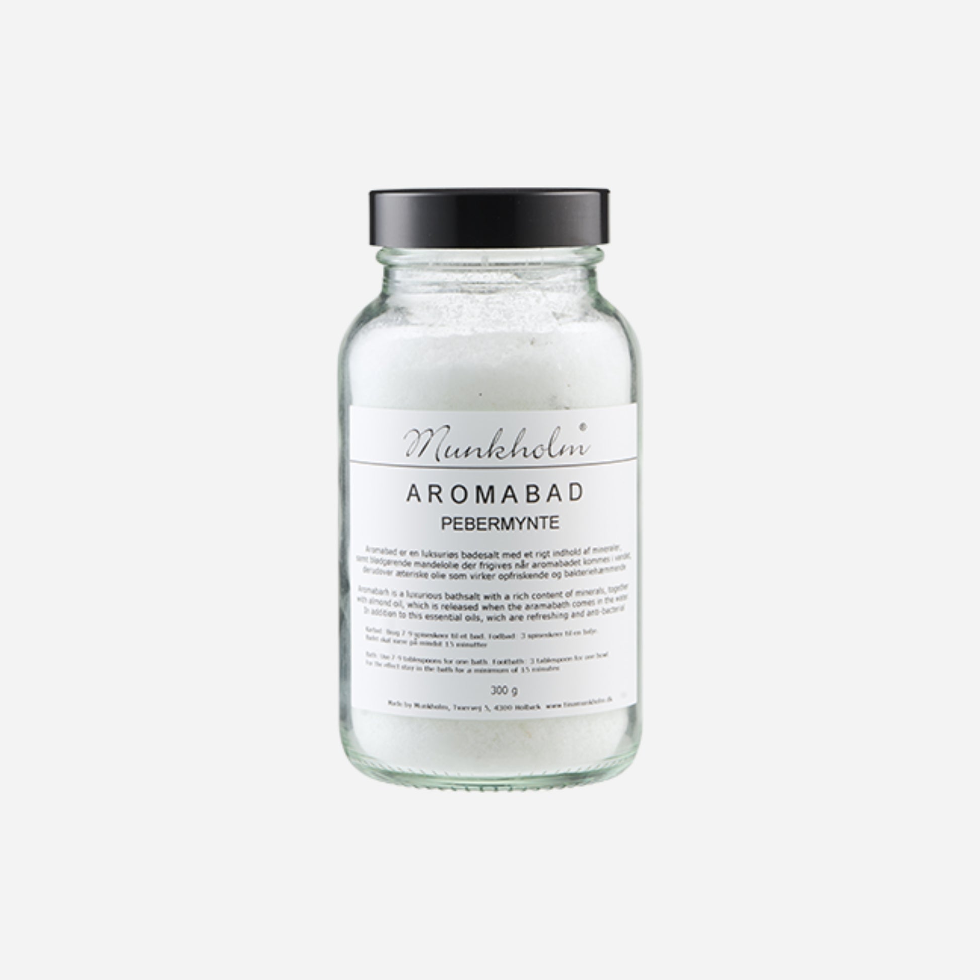 Aromabad badesalt fra Muntholm med Pebermynte og Brændenælde, 300 g.