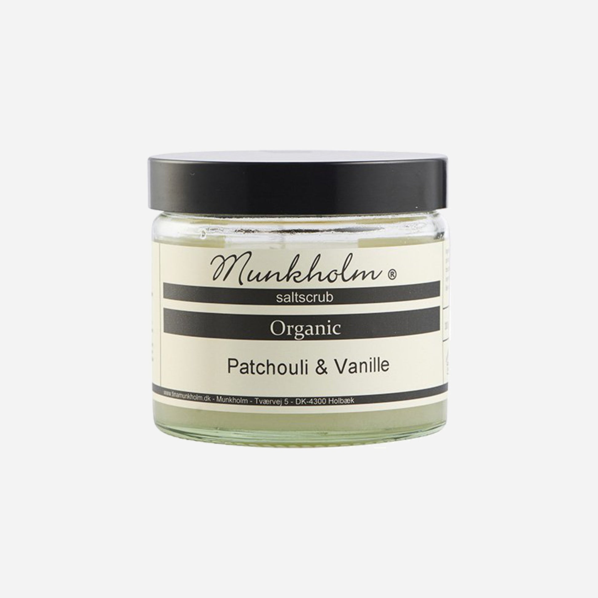 Økologisk saltscrub fra Munkholm, Patchouli & Vanille, 300 g