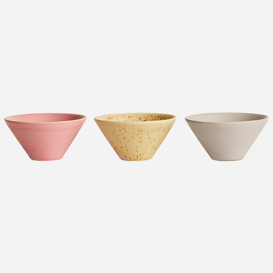 Yuka skålesæt med 3 stk i rosa, light stone og reactive olive, 249 kr. pr. sæt